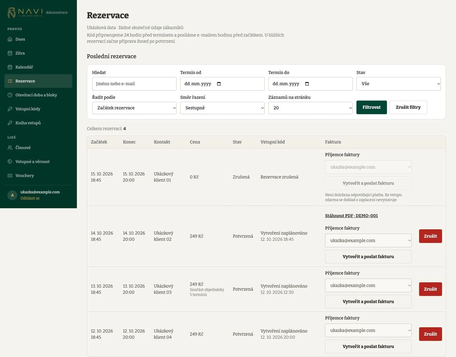 Reservation management · sample data